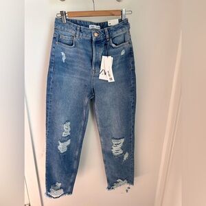 Zara mom fit high rise button fly jeans